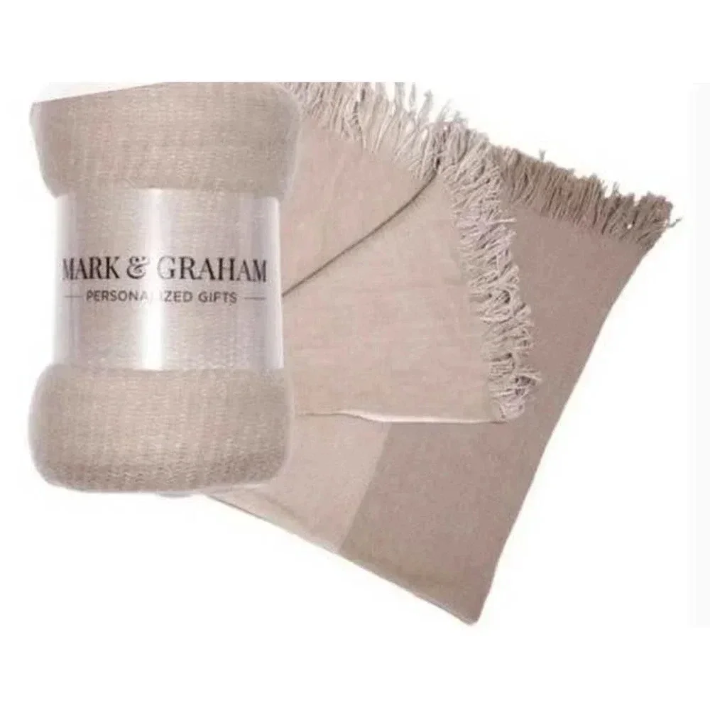 Mark & Graham by Williams Sonoma Fringe Throw Blanket - 100% Acrylic - Beige/Tan